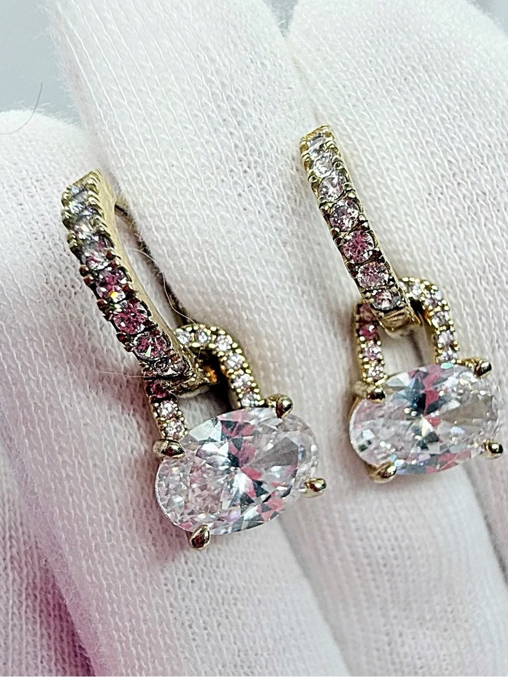 Stunning Gold-Tone Cubic Zirconia Drop Huggie Earrings!